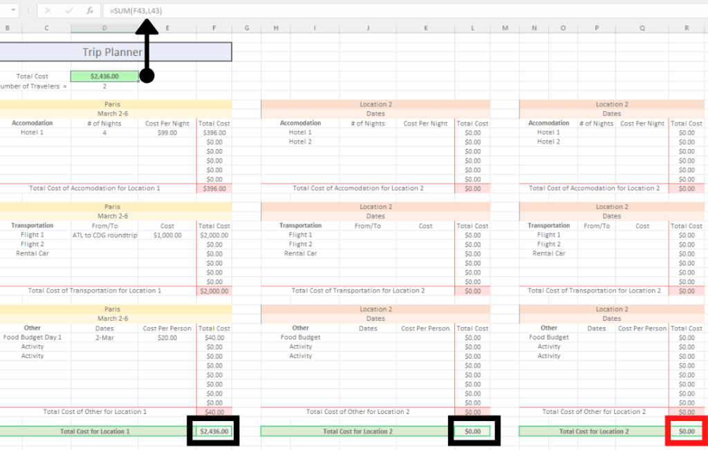Altering Trip Planner in Excel
