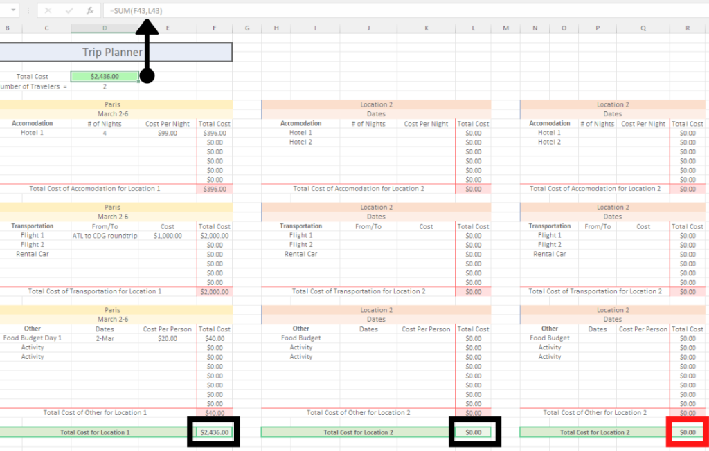 vacation planner template excel