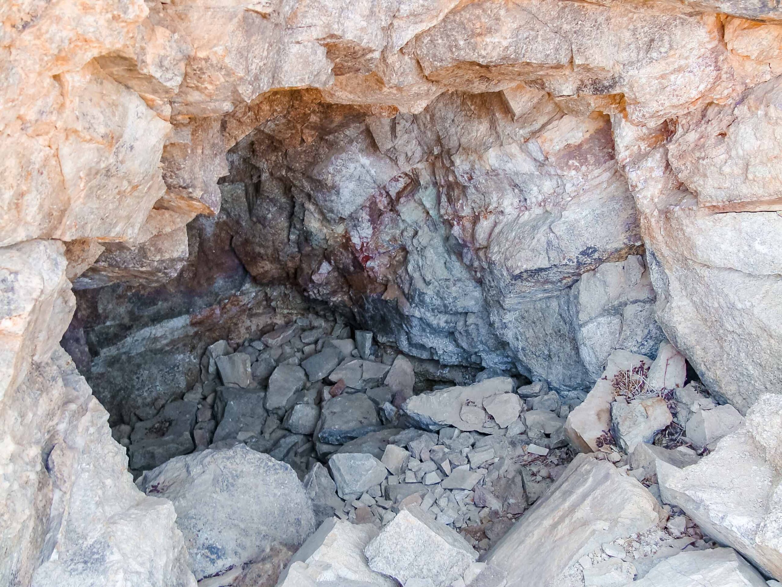 remnants of Lost Horse Mine in Joshua Tree National Park, looks like a hole blasted into the side of cliffside rock