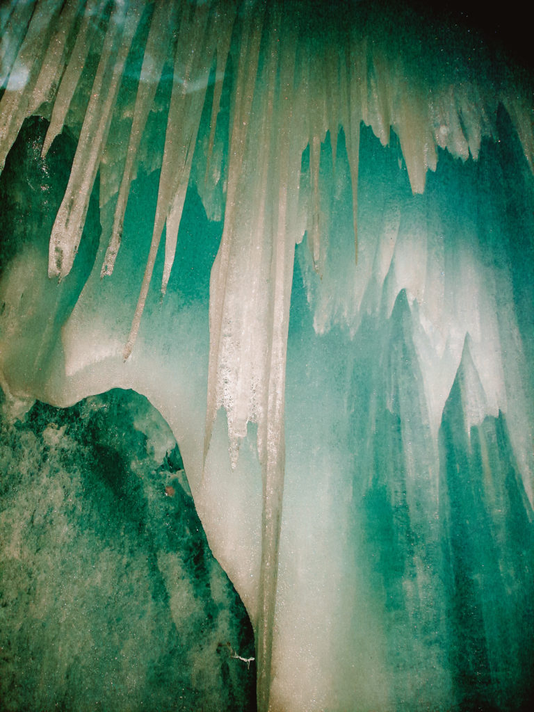 Ice formation inside an ice cave in Austria
