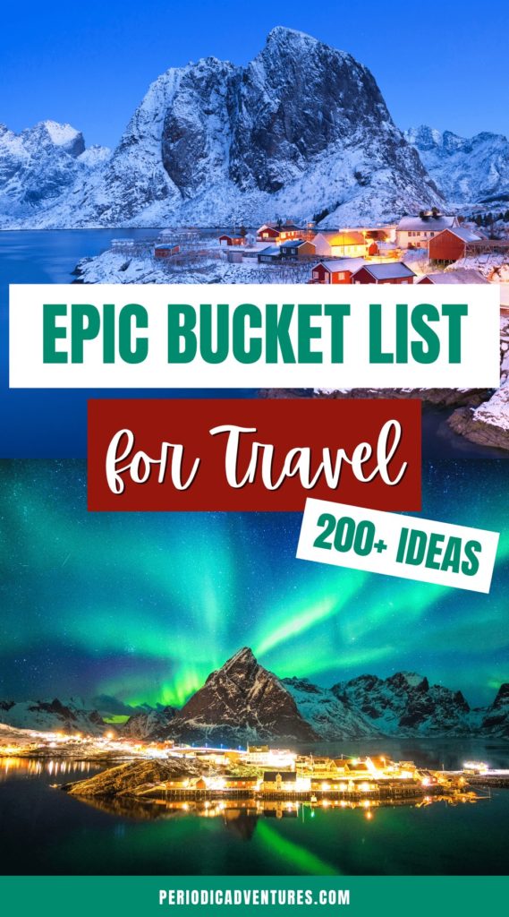 Click here to read my ultimate bucket list for travel with over 200+ ideas of foods to try, places to visit, things to see, mountains to hike, and more! This list is a combination of travel experiences that I've already done and can share about and things to do that I still haven't done. It has travel ideas for around the world with destinations in the US, North America, South America, Europe, Asia, Middle East, Oceania, and Antarctica!