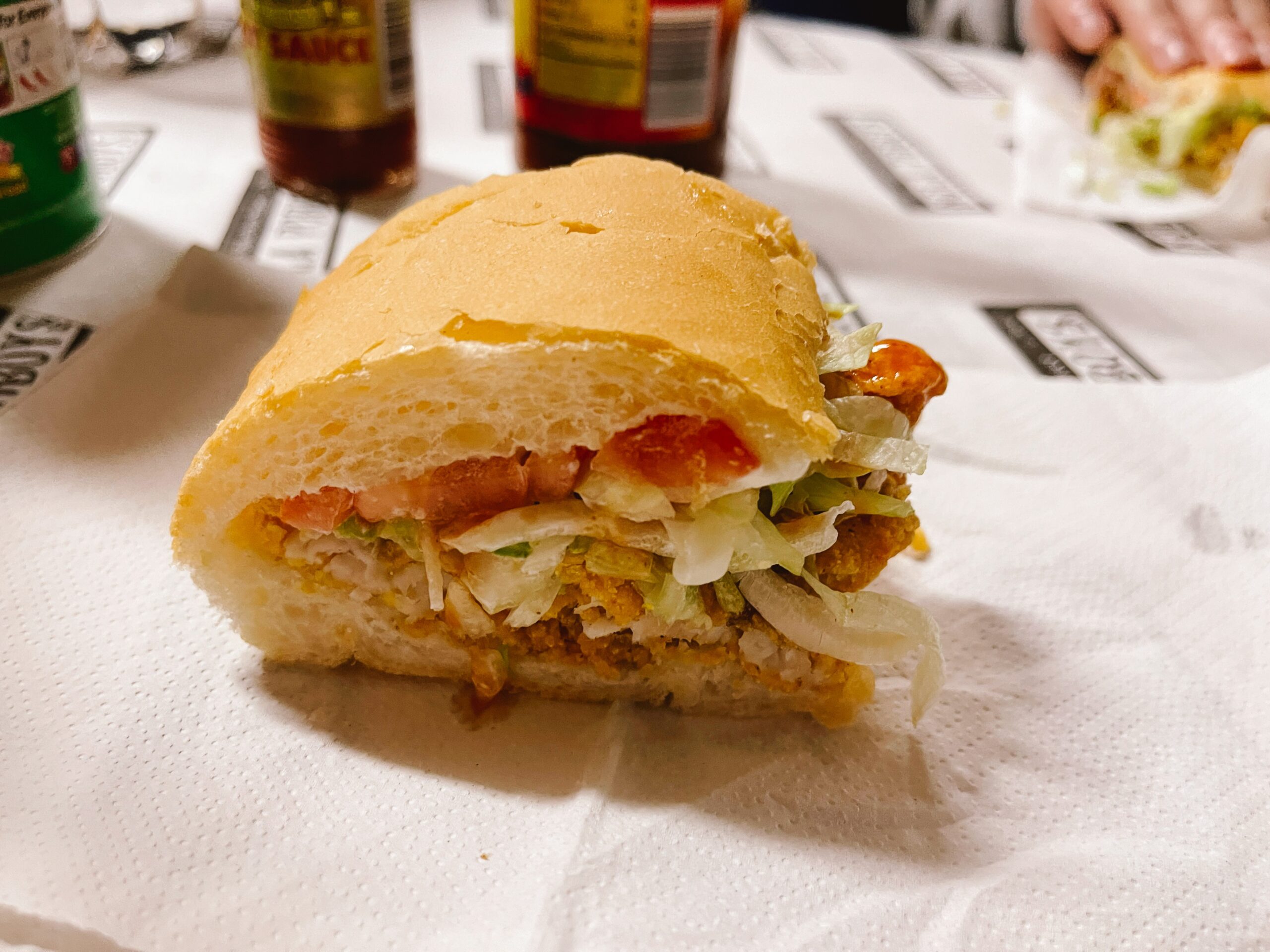 fried catfish poboy sandwich in New Orleans hole in the wall restaurant