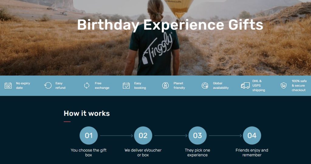 screenshot of Tinggly website demonstrating how their service works of gifting travel experiences
