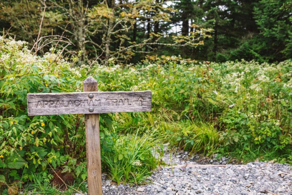 Appalachian Trail sign at an access point of the classic hike through the mountains in the south