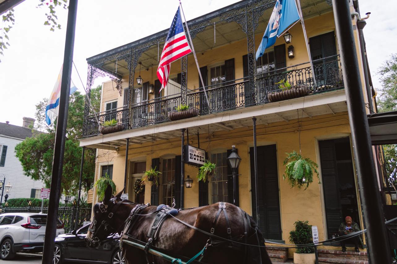 Exterior of the Andrew Jackson Hotel which is said to be a haunted stay in new Orleans