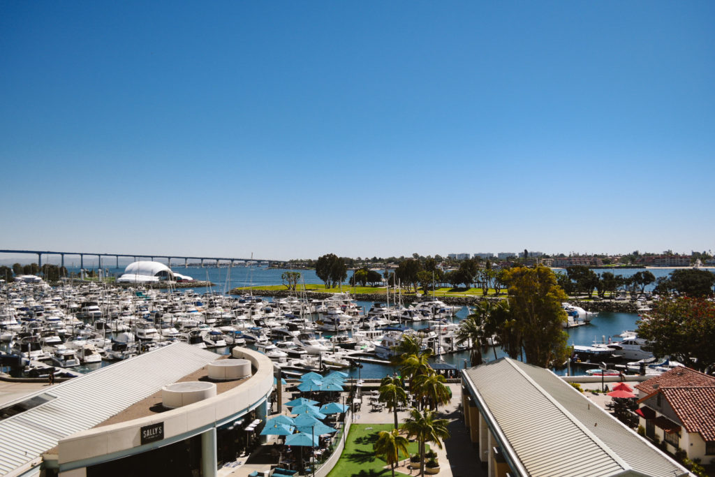 view of the marina in San Diego from a rooftop hotel