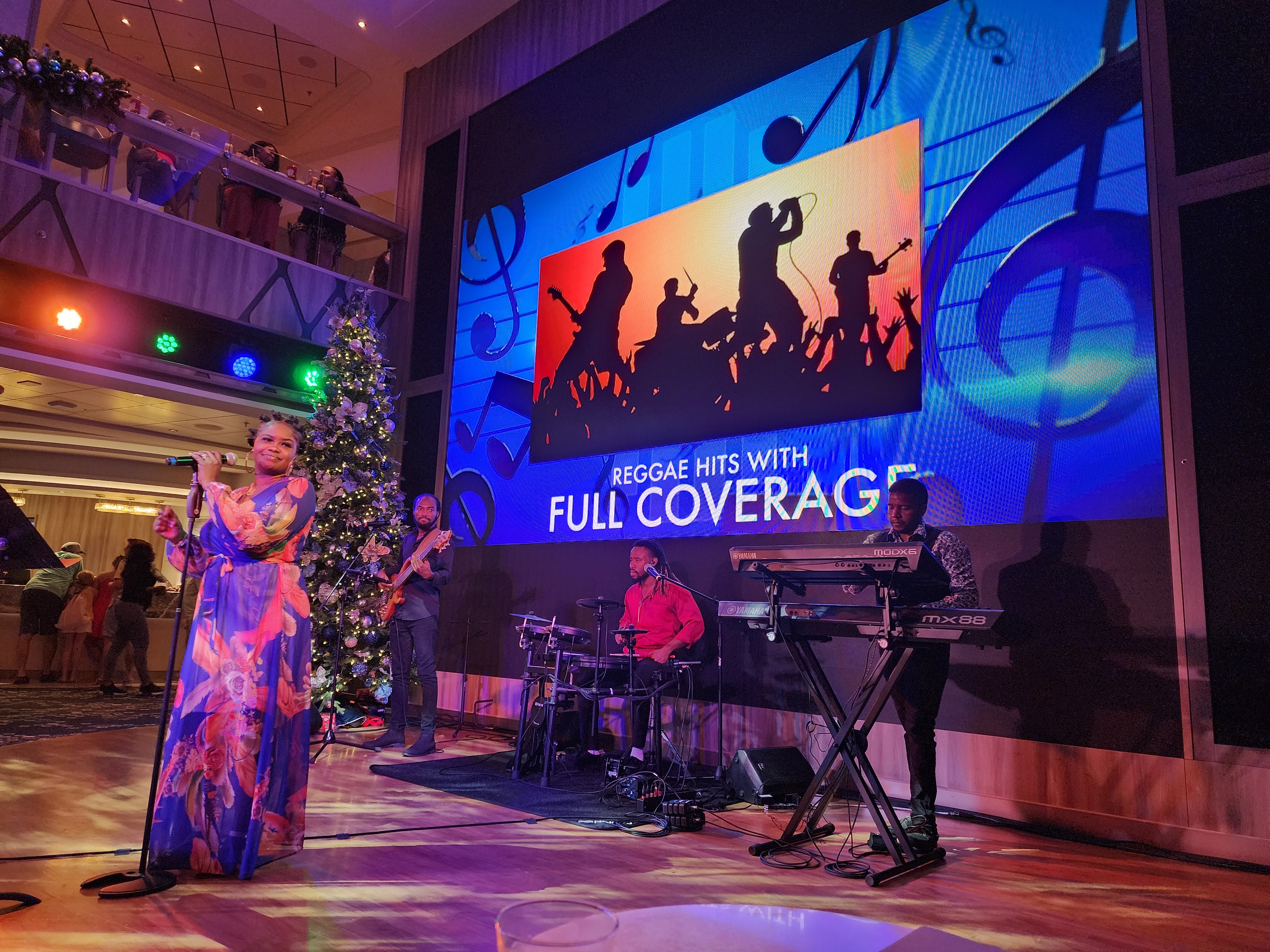 Reggae band performing on a cruise ship indoors