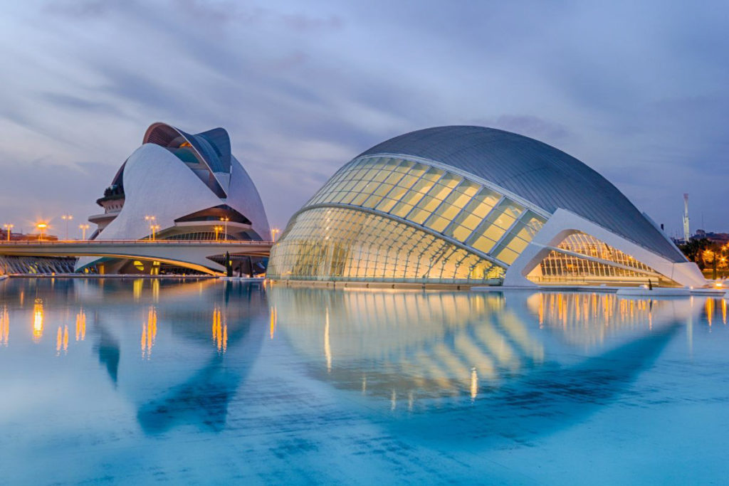 City of Science in Valencia, Spain reflecting on the water