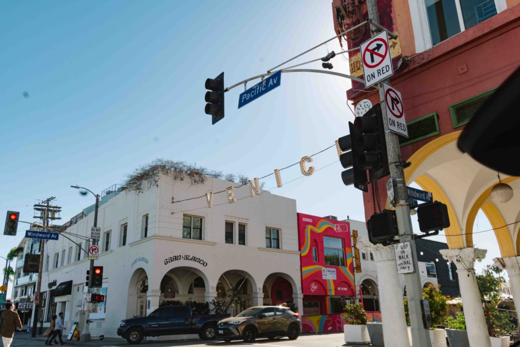 view of the Venice Beach sign from the street
