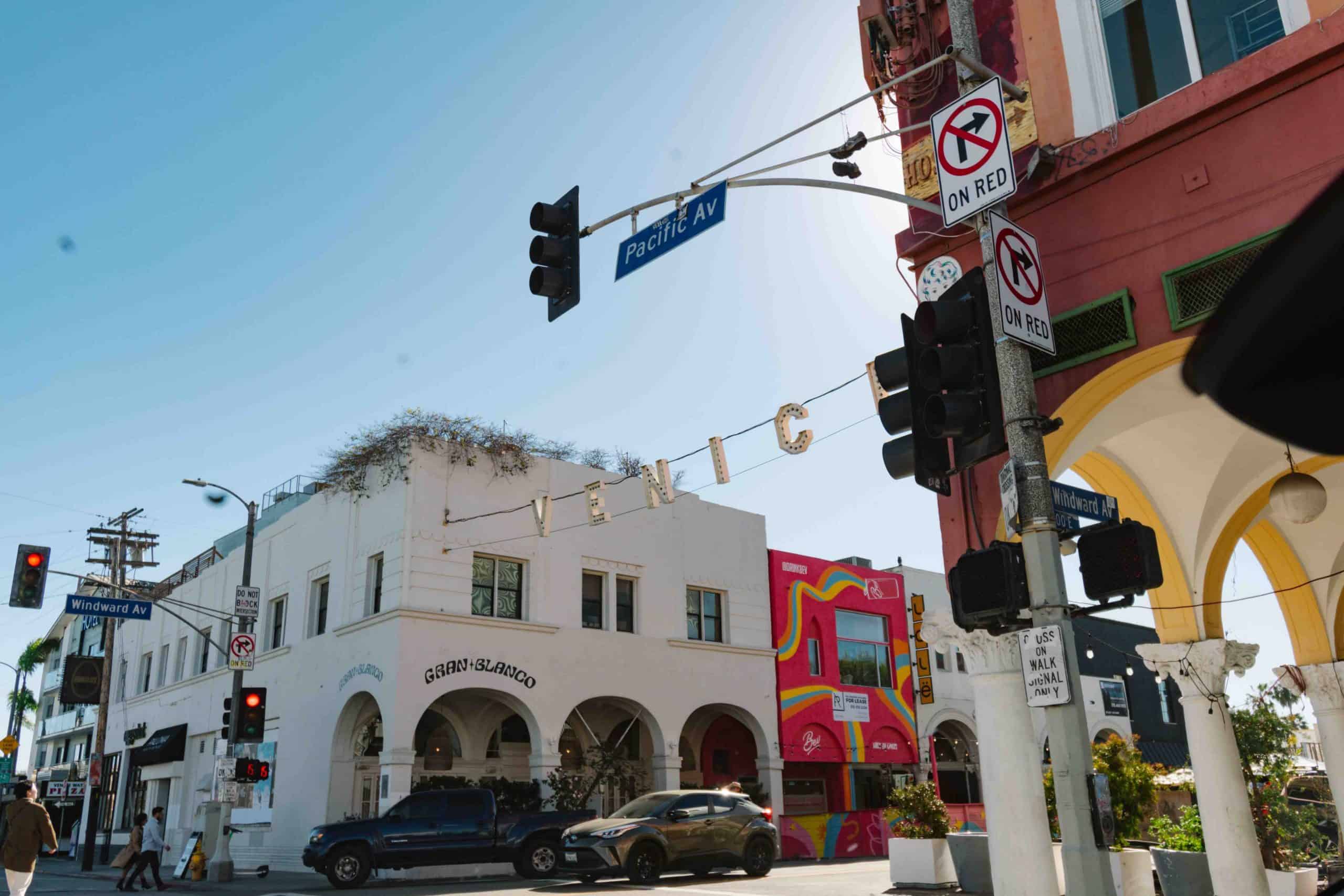 view of the Venice Beach sign from the street