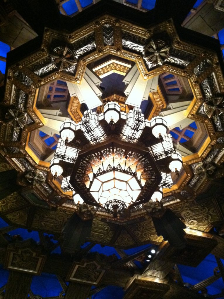 Art Deco chandelier in the Pangtages theatre in Los Angeles California
