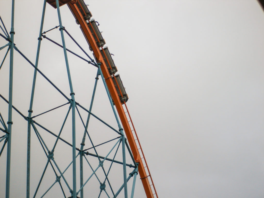 roller coaster going down a big drop