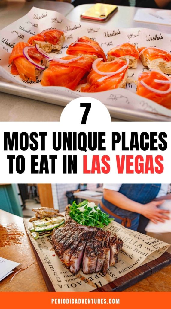 These are the 7 most unique places to eat in las vegas, Nevada if you're looking for celebrity restaurants, unique experiences, and dining options that will delight! These are the most unique restaurants in Las Vegas including the Blackout experience, the spot with epic Strip views, a celebrity restaurant, and more! | where to eat Las Vegas | Las Vegas food | Las Vegas eats | foodie travel | food travel | travel guide | Las Vegas guide | things to do in Las vegas | Las Vegas vacation