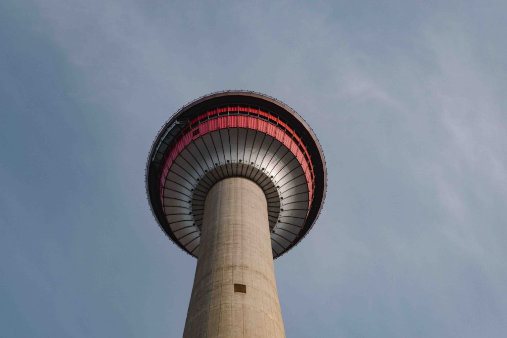 view of Calgary Tower from below