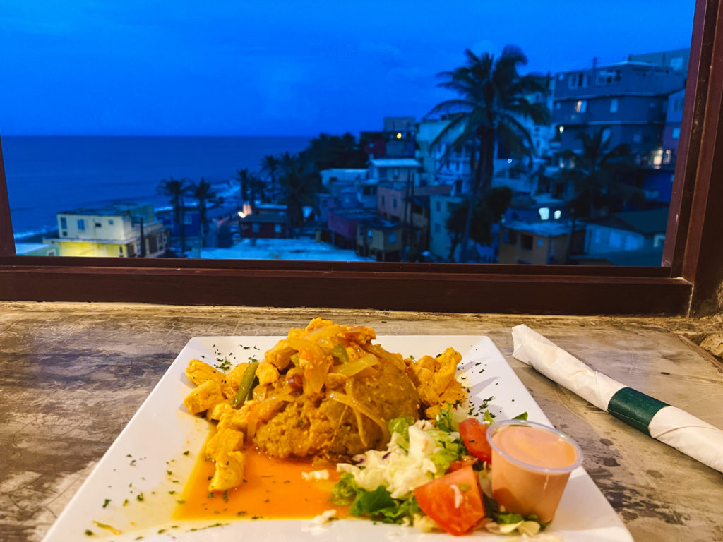 mofongo at a restaurant countertop bar overlook La Perla