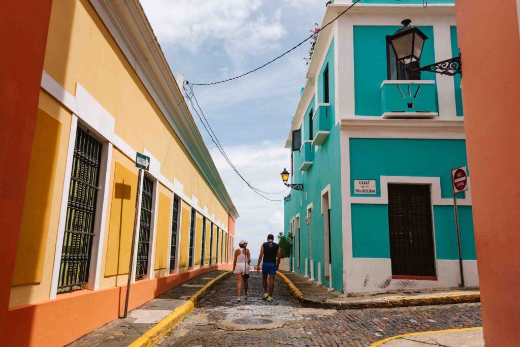 San Juan street with colorful buildings in the background