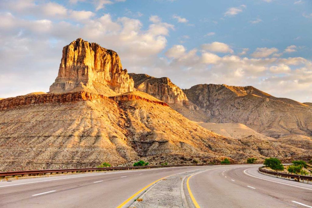 Guadaloupe Mountains in Texas lit at sunrise