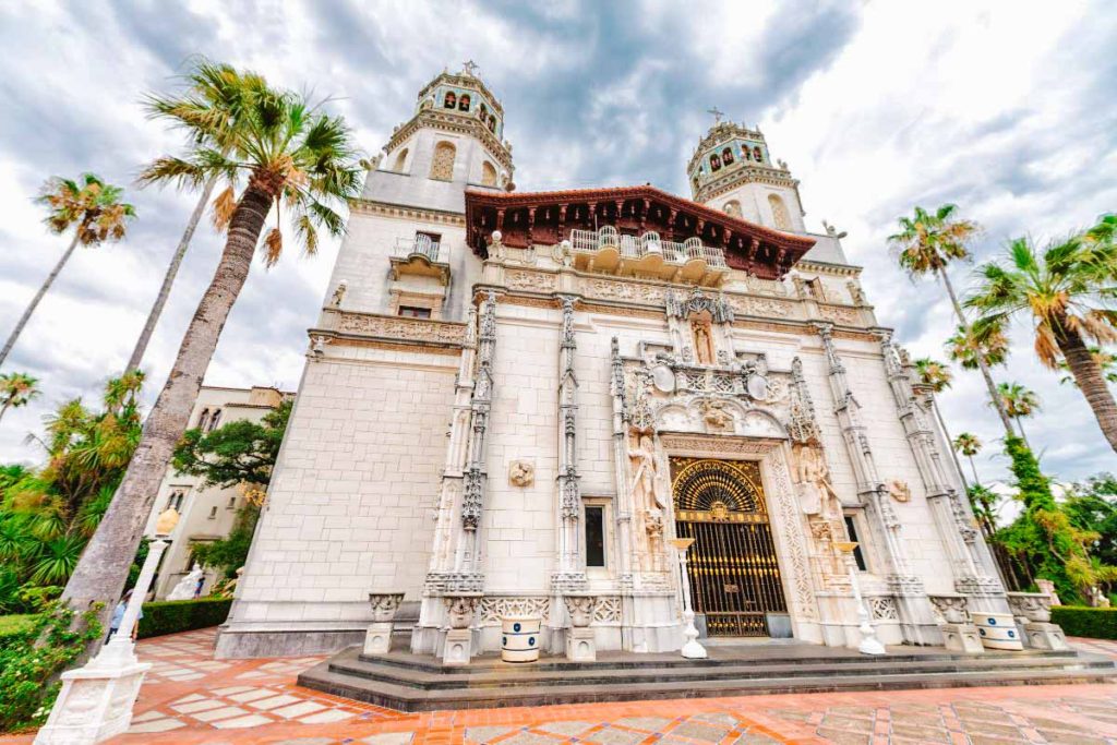 View of the exterior of Hearst Castle in San Simeon, California