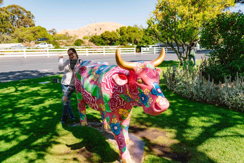 Pink cow with Madonna Inn roses on it