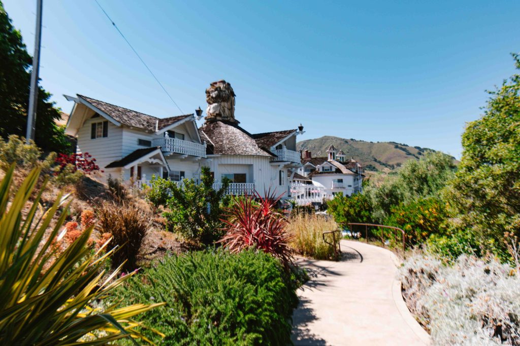 Madonna Inn pathway leading from the pool with native California plants on either side