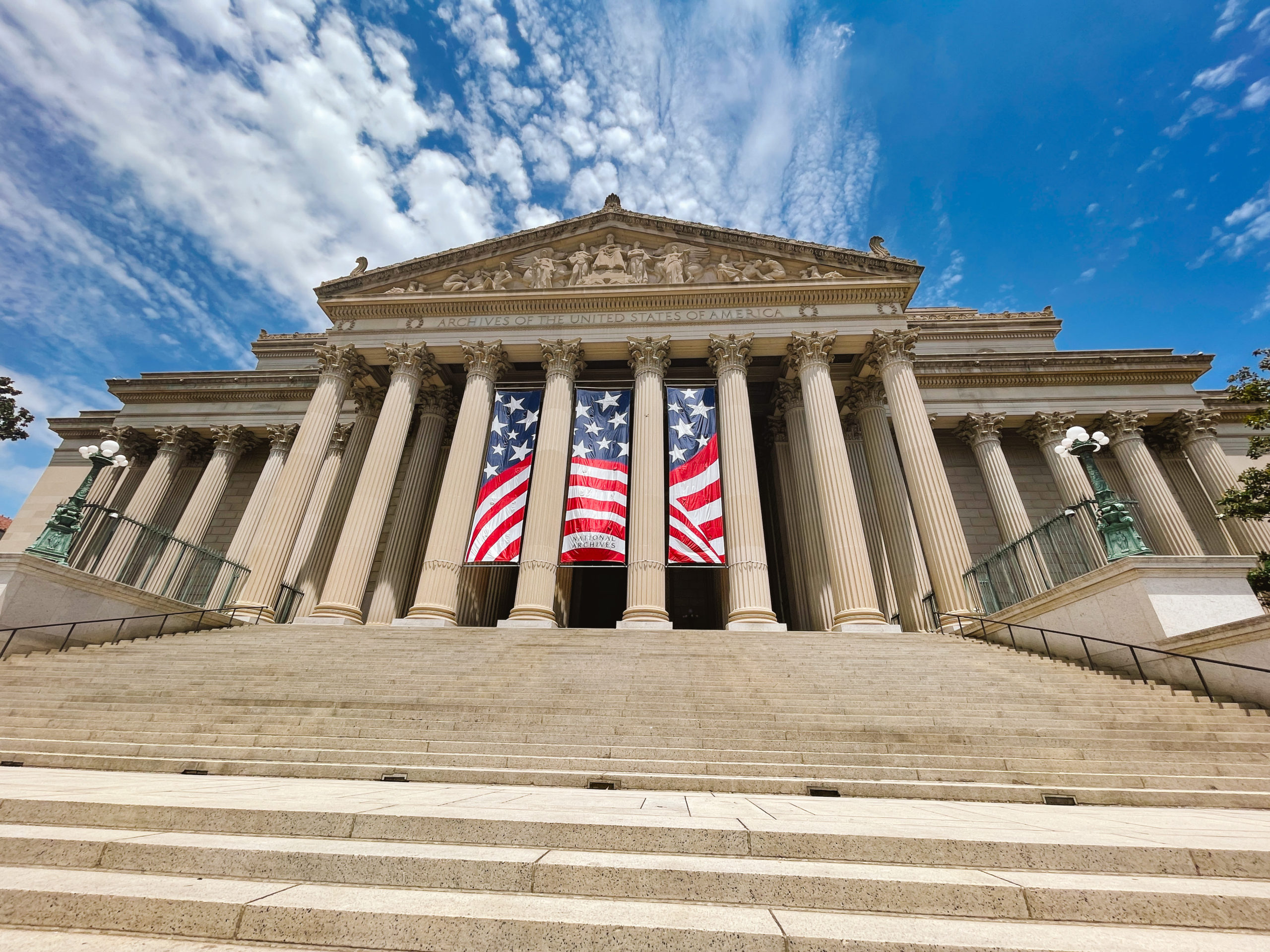 National Archives Museum exterior in Washington DC in summer