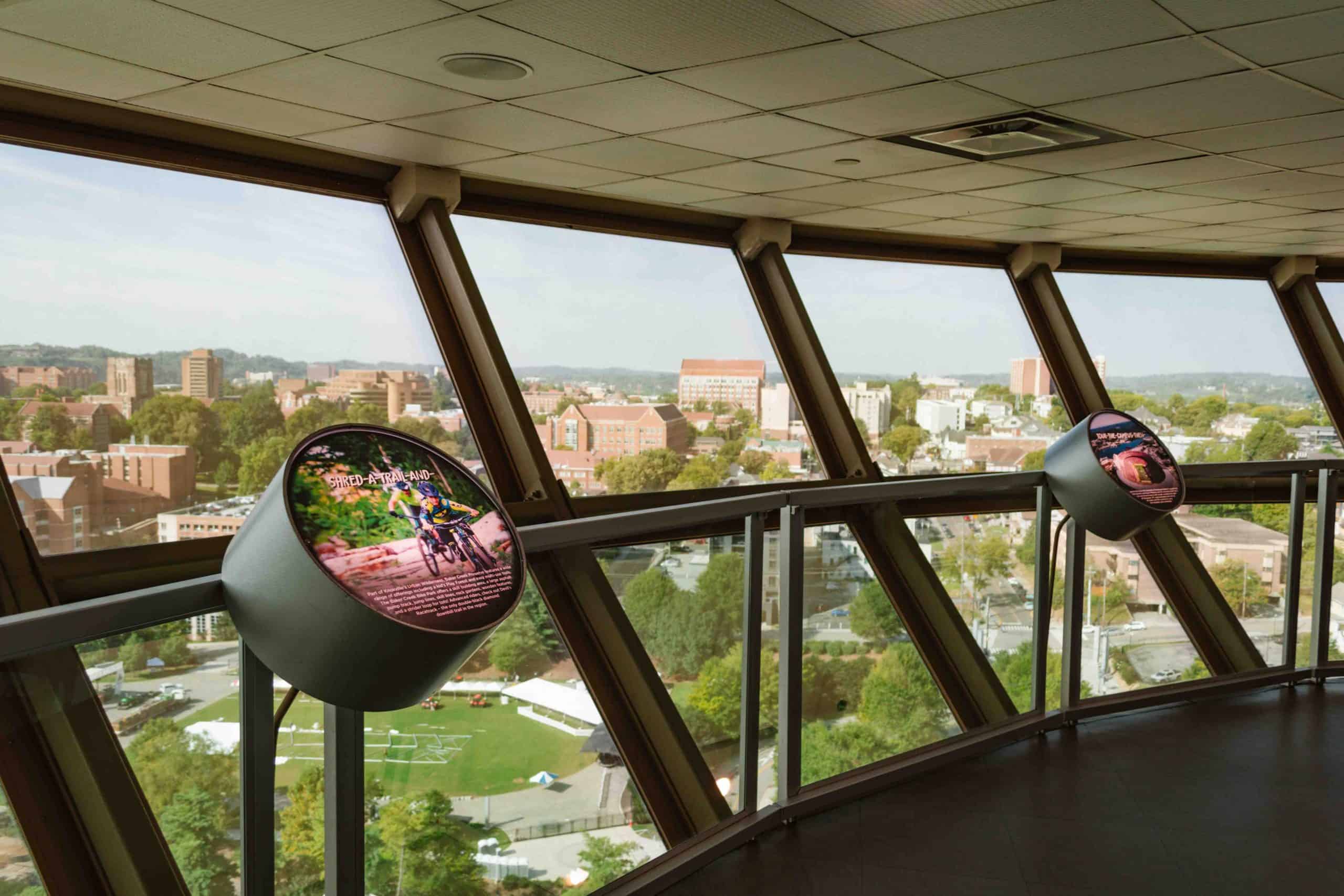 View of Knoxville from inside the Sunsphere looking at UT Knoxville