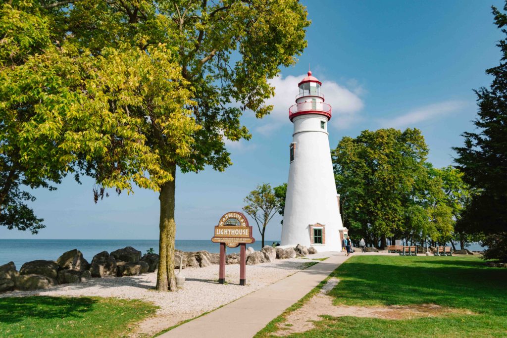Marblehead Lighthouse on a sunny day in September.