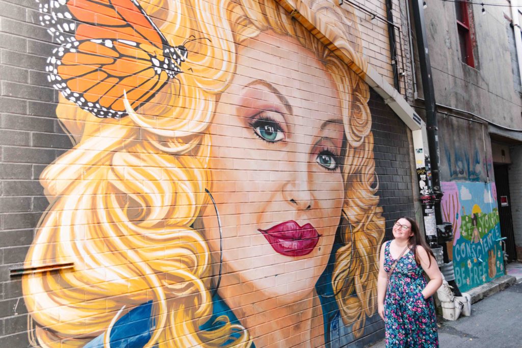 Mural of Dolly Parton in Strong Alley in Knoxville Tennessee