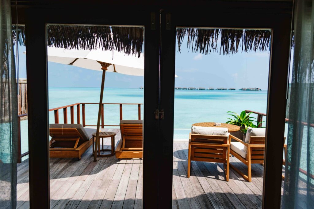 Private deck with private swimming pool on overwater bungalow