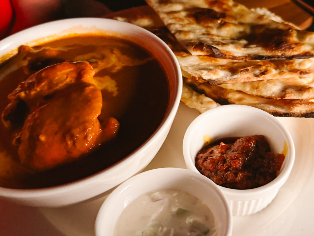Delicious food at the Conrad Maldives from Rangali Bar included the butter chicken and naan shown here.