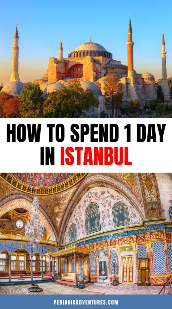 Here's how to spend 1 day in Istanbul for first time visitors including iconic sites like Blue Mosque, Basilica Cistern, Spice Bazaar, and more!