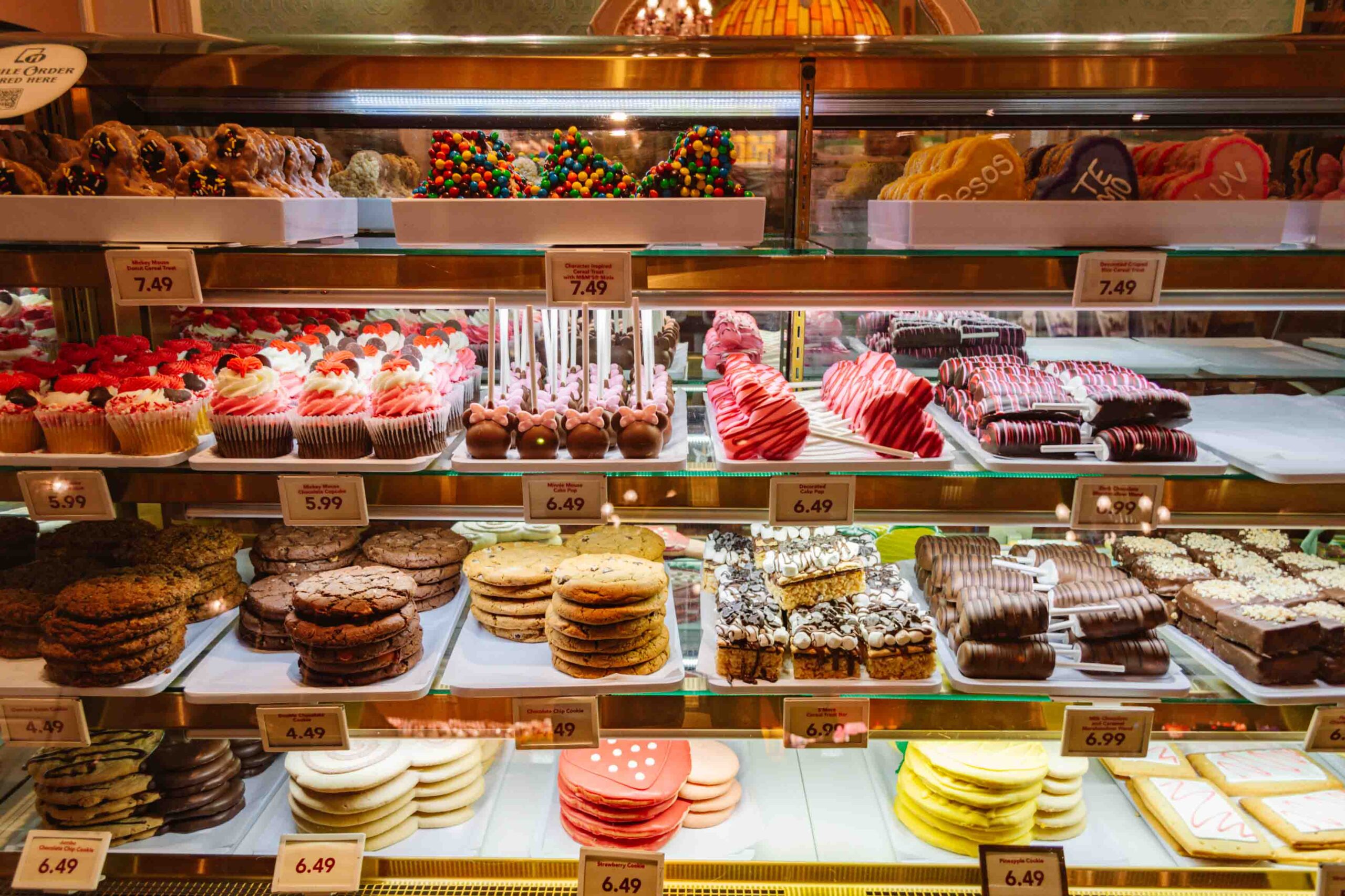 Disneyland bakery window with confections and pastries