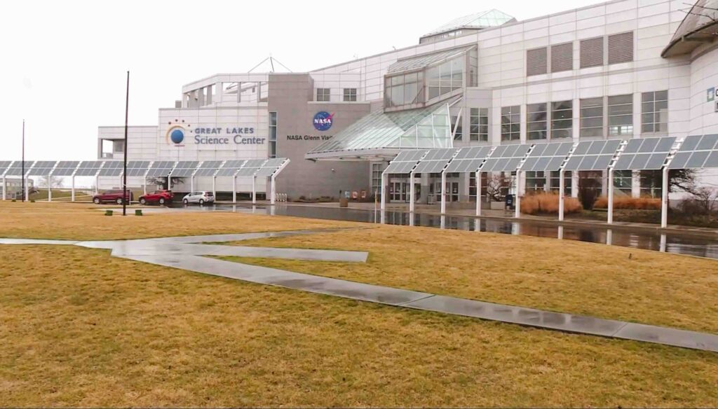 Cleveland NASA Space Center in Ohio shown here on a rainy late winter day