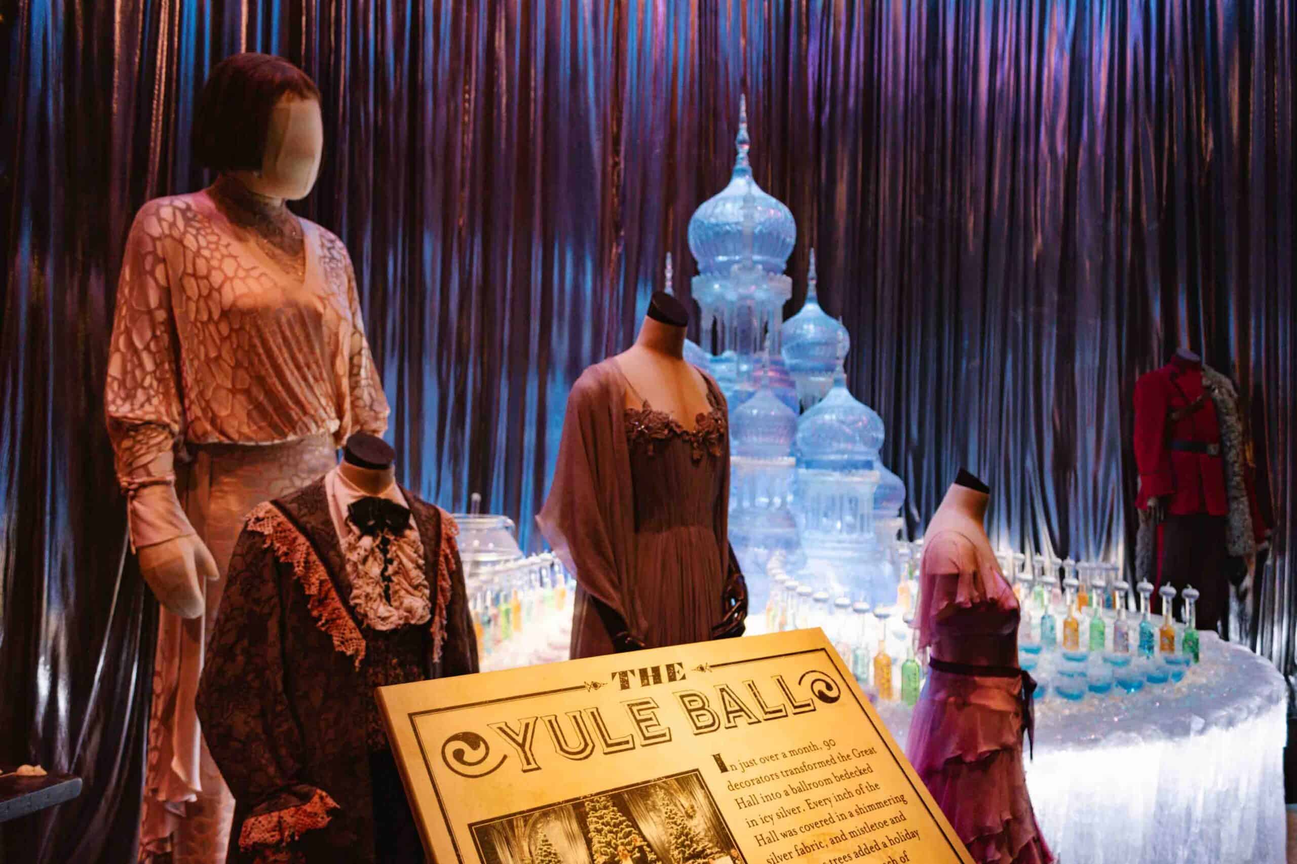 Yule Ball props and costumes on display at the studio tour in Leavesden in the UK