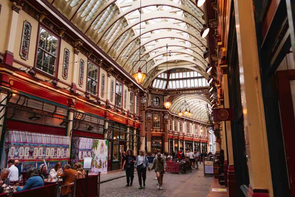Leadenhall Market inside during a cloudy day