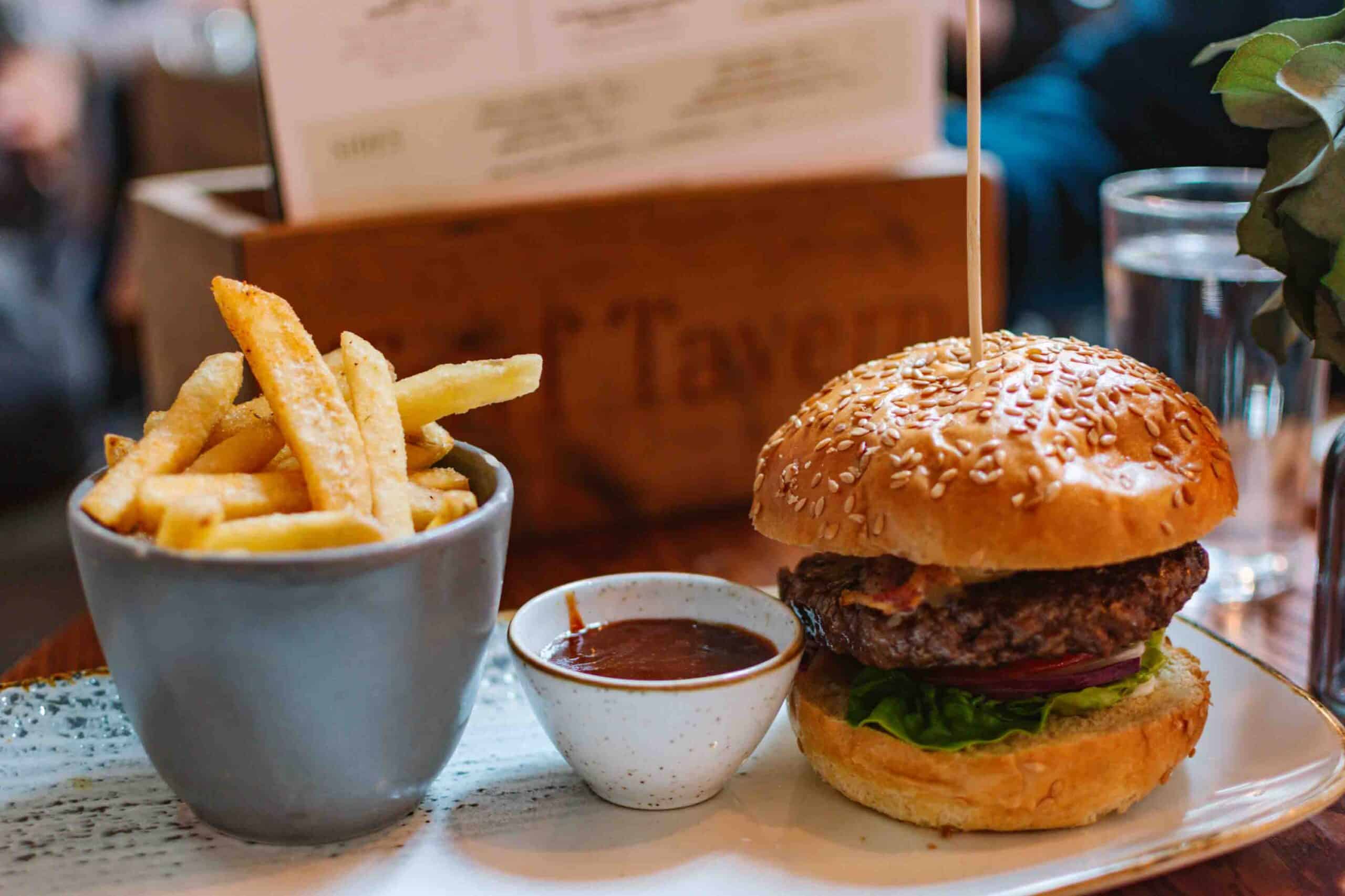 Harry Potter cast used to eat at Turf Tavern where a burger and fries from the restaurant are shown here