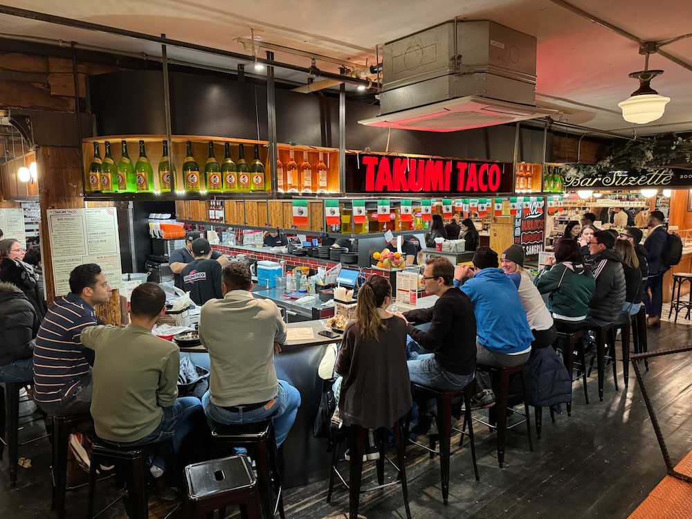 Inside taco restaurant at Chelsea Market in New York City