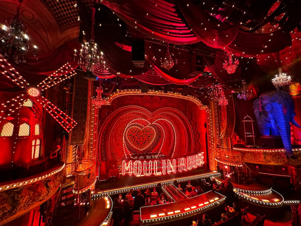 View of the Moulin Rouge stage from the left balcony on Broadway