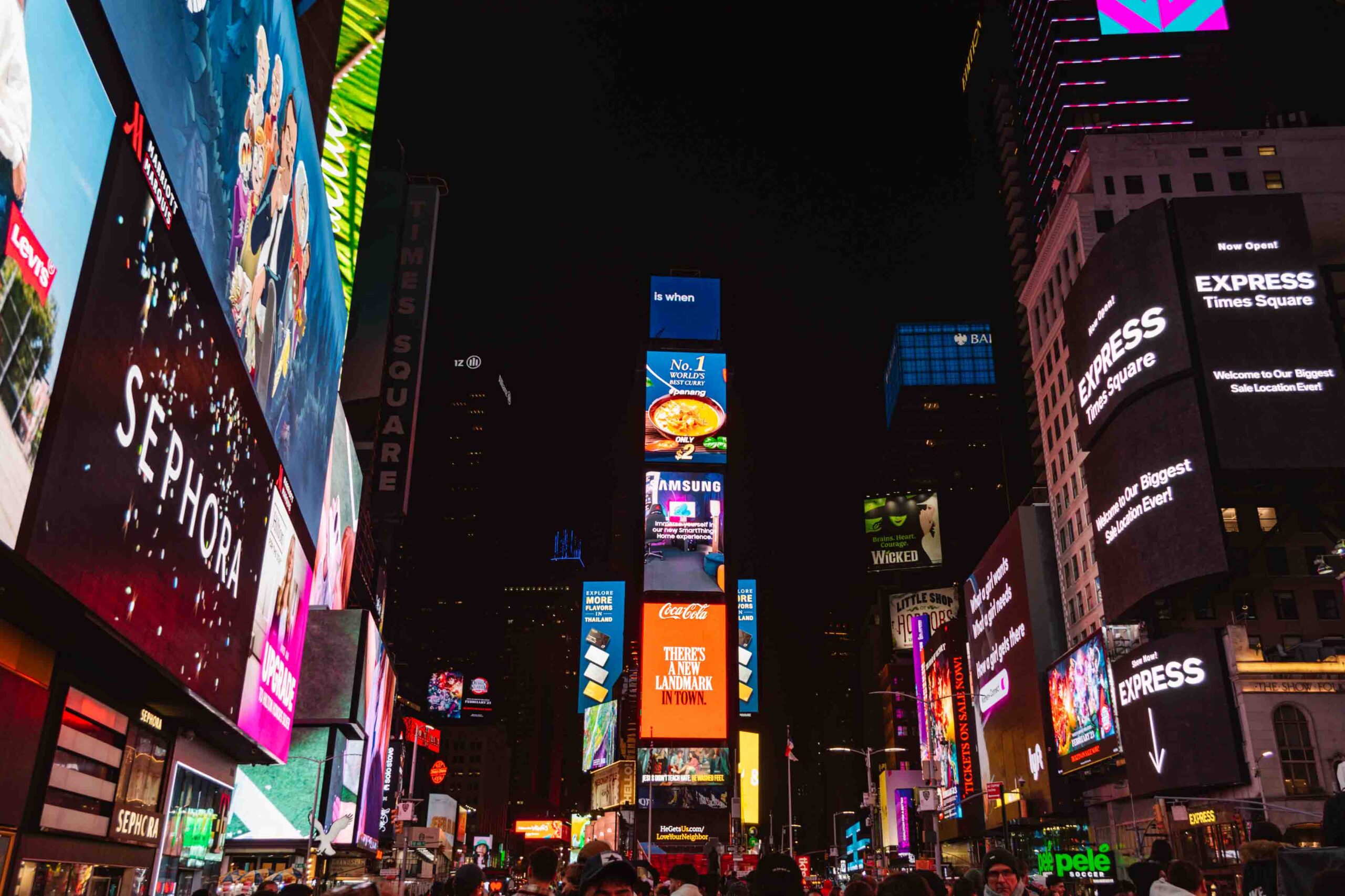 Times Square in New York at night in February