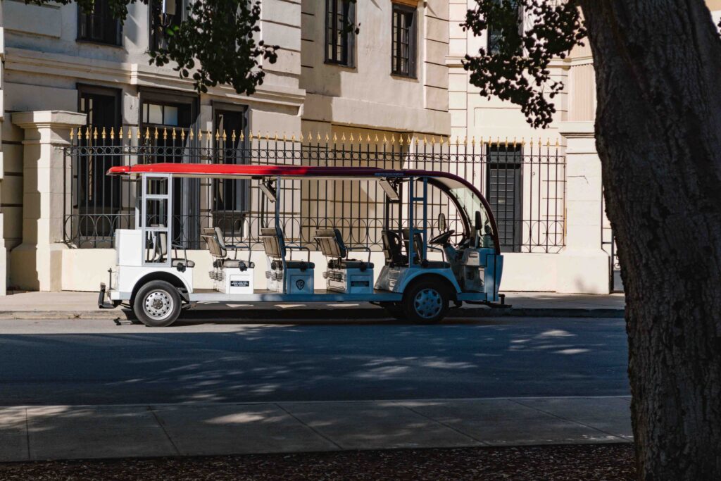 View of the tram that takes visitors through the Warner Brothers Studio Tour backlot portion