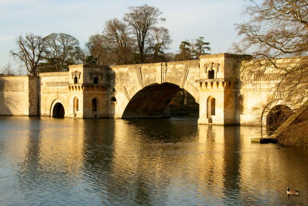 View of the bridge at Blenheim Palace in The Cotswolds