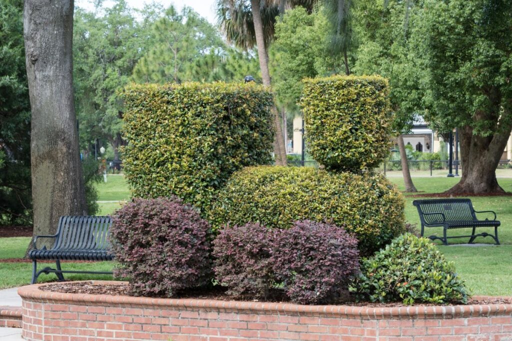 Train topiary sculpture in Orlando Florida