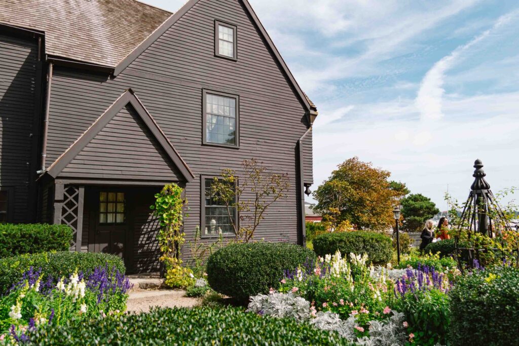 Grounds and gardens outside the House of the Seven Gables in Salem MA on the water