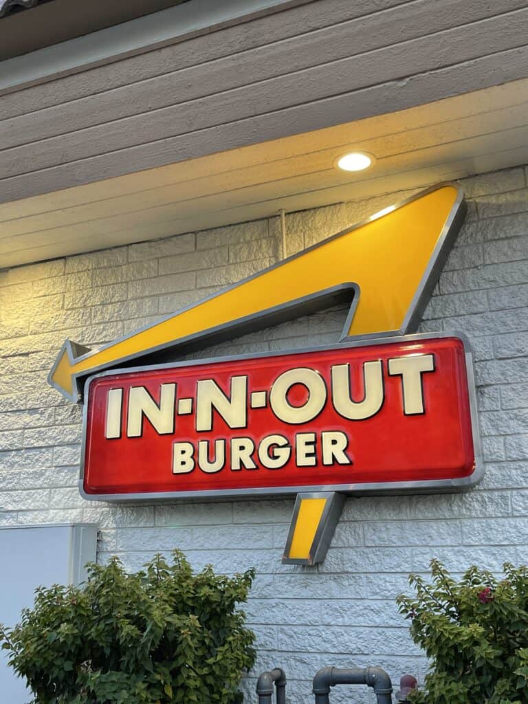 In-N-Out Burger sign lit up on the side of one of their restaurants in Los Angeles