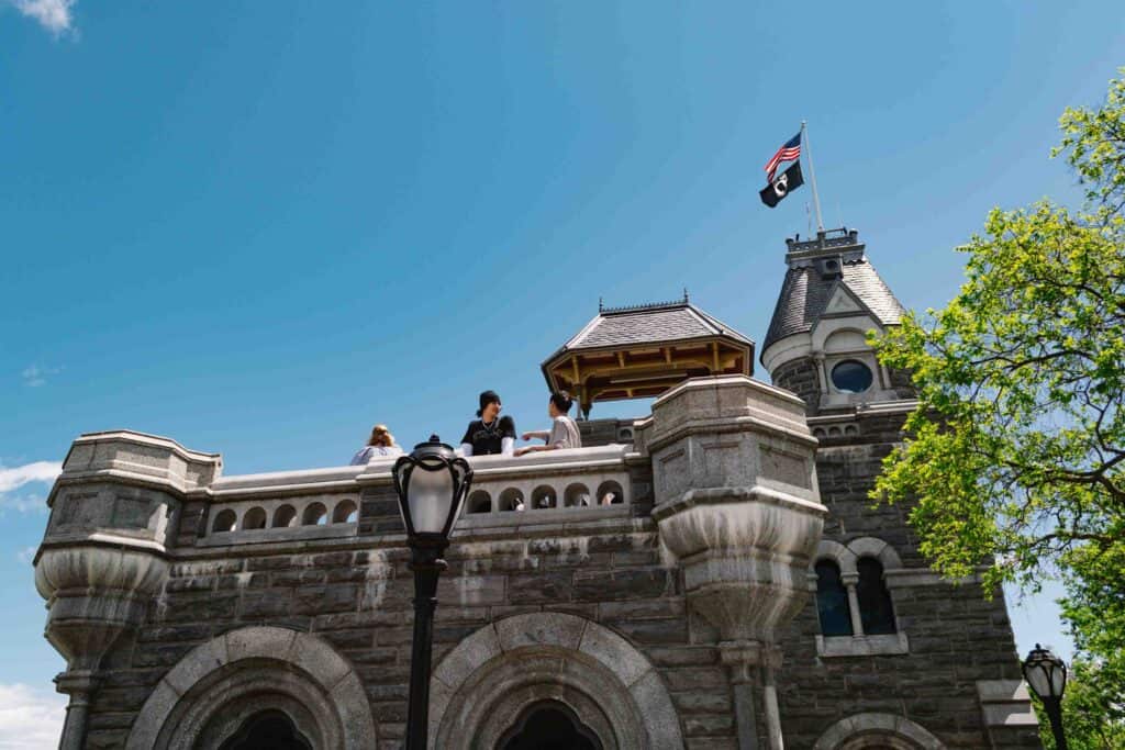 View of Belvedere Castle in Central Park from a lower level of the castle