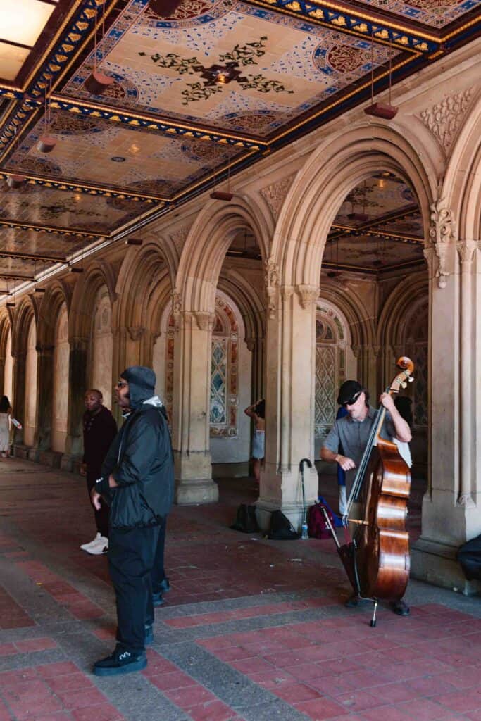 Bethesda Arcade under which musicians are playing because of the fantastic acoustics