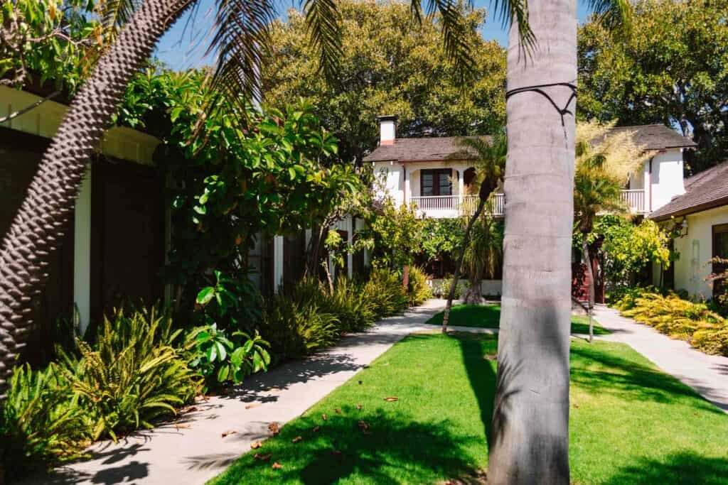 In the courtyard of a historic rancho in Long Beach California inland