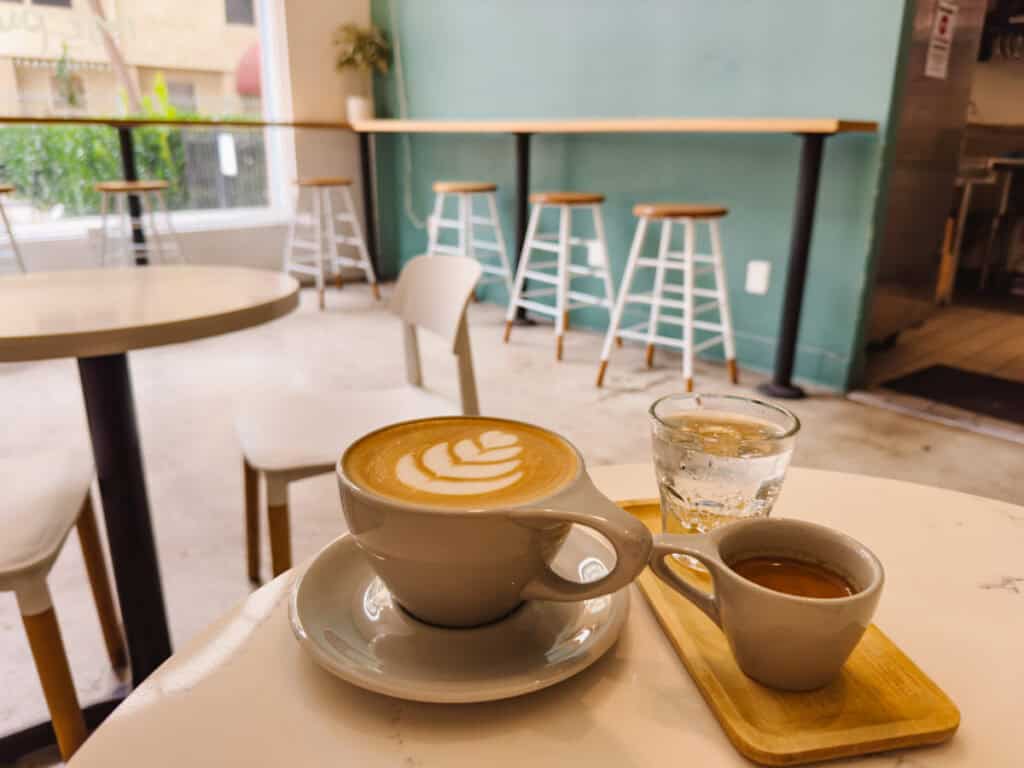 Mocha and espresso with tonic water at a coffee shop in Long Beach CA