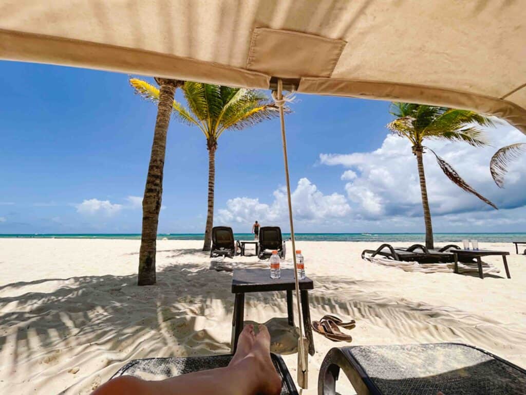 Playa del Carmen beach in July view from a beach chair