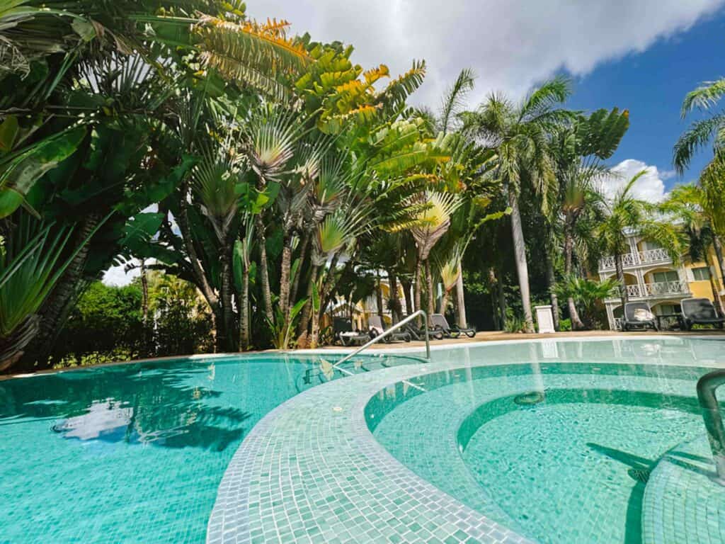 Quiet pool at an all inclusive resort where noise is reduced and you can read in peace.